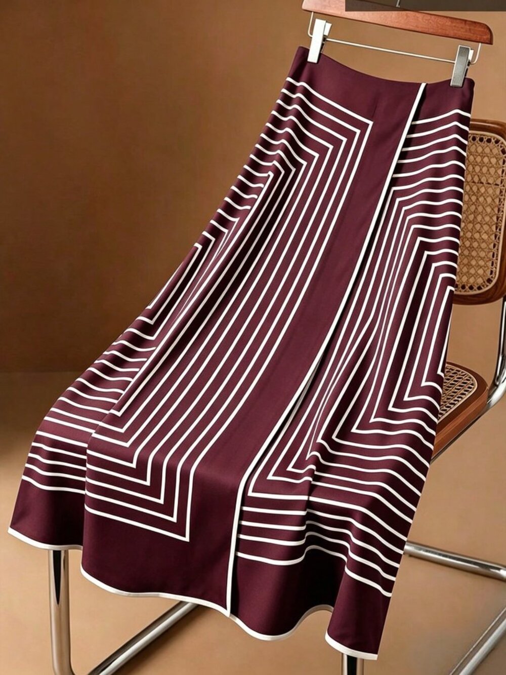 Burgundy Casual Women's Rhombus Geometric Print Wrap-Style A-Line Skirt